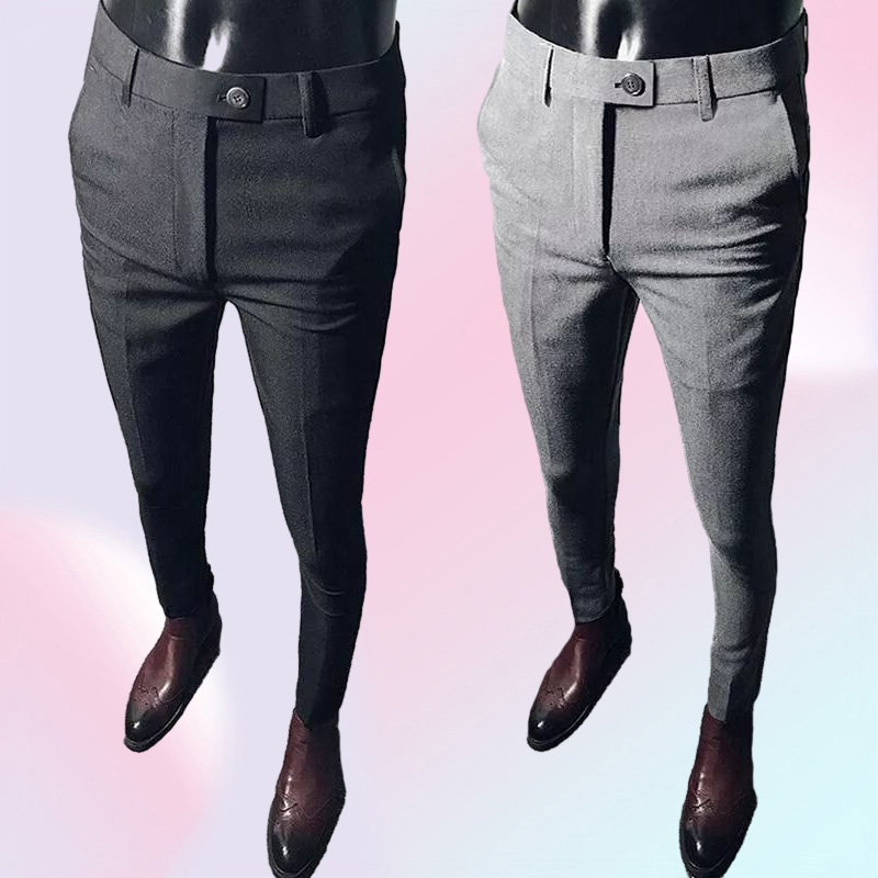 New Arrival Mens Dress Pants Men Solid Color Slim Fit Male Social Business Pants Casual Skinny Suit Trousers Asian Size2739063