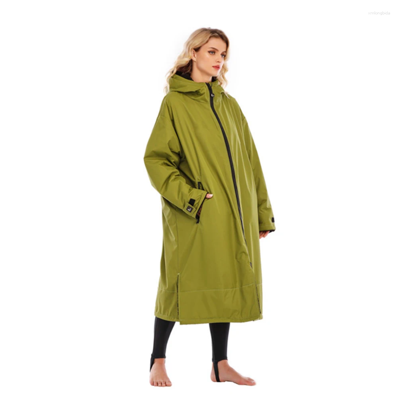 Women's Down Waterproof Surf Changing Robe Outdoor Surfing Pool Coat Lamb Wool Jacket Hooded Cloak Beach Lining Anorak Raincoat Unisex