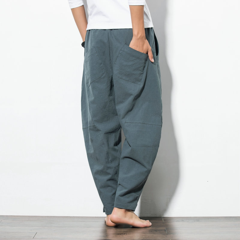 Men's Pants Men's Cotton Linen Loose Pants Men's Casual Solid Color Trousers Chinese Style Plus Size Sports Pants 230407