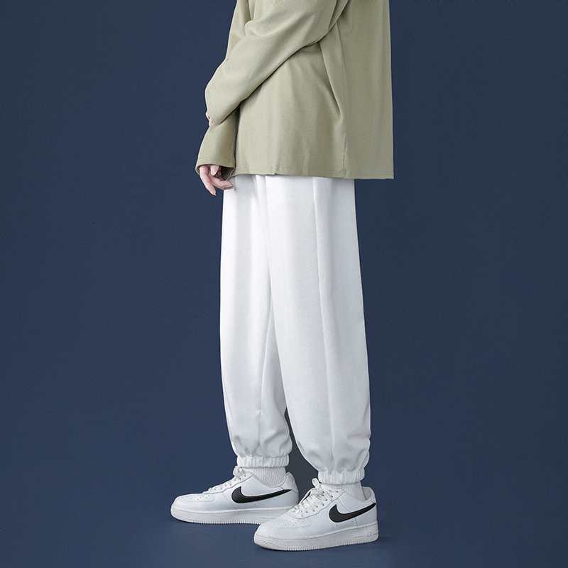 Men's Pants Korean Style Fashion Sports Pants Autumn Light Grey Pocket Wide Leg Pants Straight Leg Casual Tie Leg Men's Tights 230407