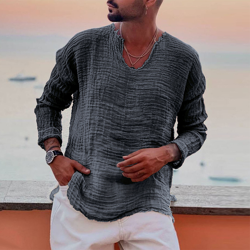 Mens TShirts Vintage Pleated Solid Loose Tops Clothes Spring Summer Casual O Neck Ripped T Shirts Streetwear Leisure Men Pullovers 230406