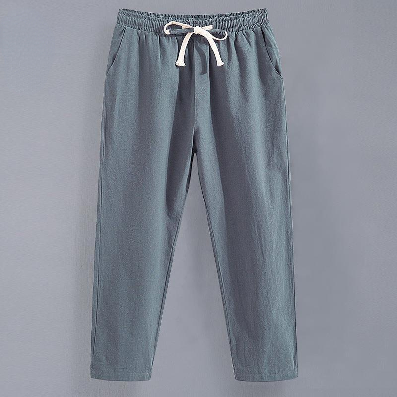 Men's Pants Men's Summer Linen Cut Men's Loose Straight Leg Relaxed Thin Cotton Linen Ankle Pants Trend 5XL Size Pants 230407