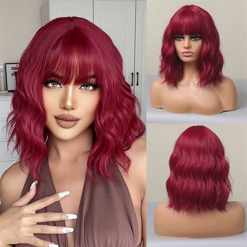 Synthetic Wigs Easihair Brown Wavy Short Bob Wigs for Women with Bangs Synthetic Medium Length Cute Daily Natural Hair Wig Heat Resistant 230227