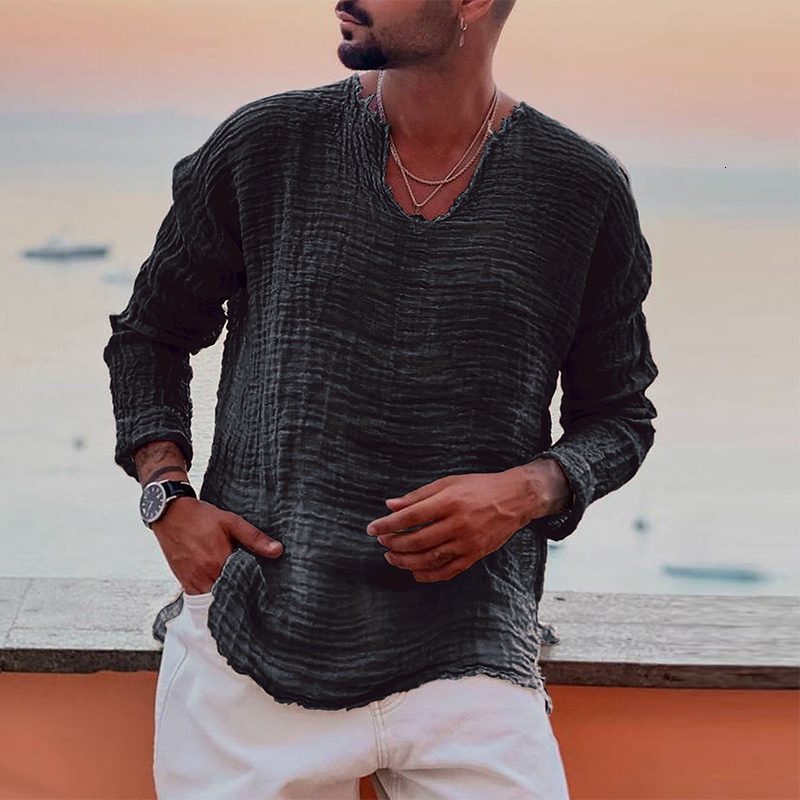 Mens TShirts Vintage Pleated Solid Loose Tops Clothes Spring Summer Casual O Neck Ripped T Shirts Streetwear Leisure Men Pullovers 230406