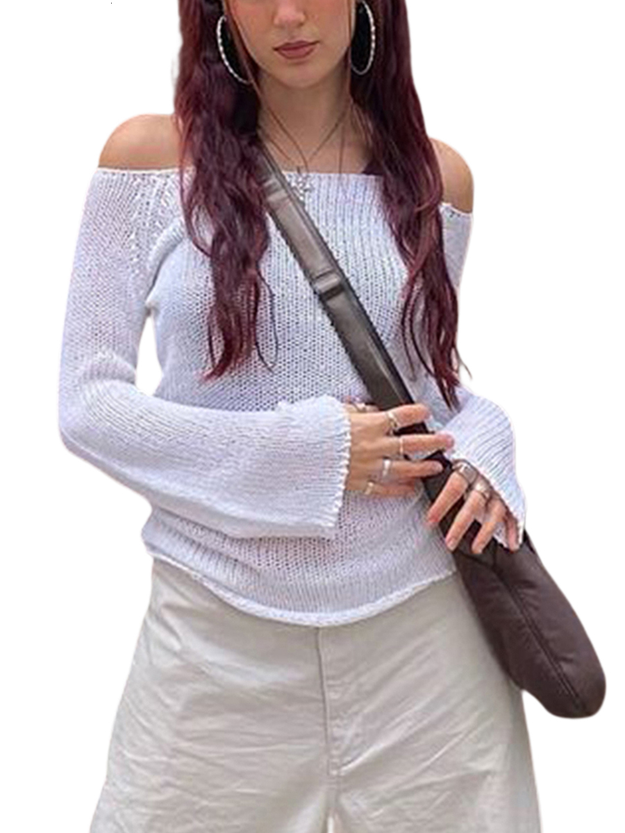 Women s T Shirt Y2K Hollow Out Cropped Knit Smock Top Vintage Loose Crochet Pullovers Flare Sleeve Casual Fairycore Chic Cloth 230407