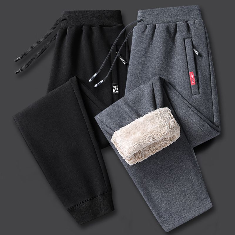 Men's Pants Men's Winter Lambswood Warm Cotton Sports Pants Men's Outdoor Casual Thick Jogging Drawstring Pants High Quality Men's
