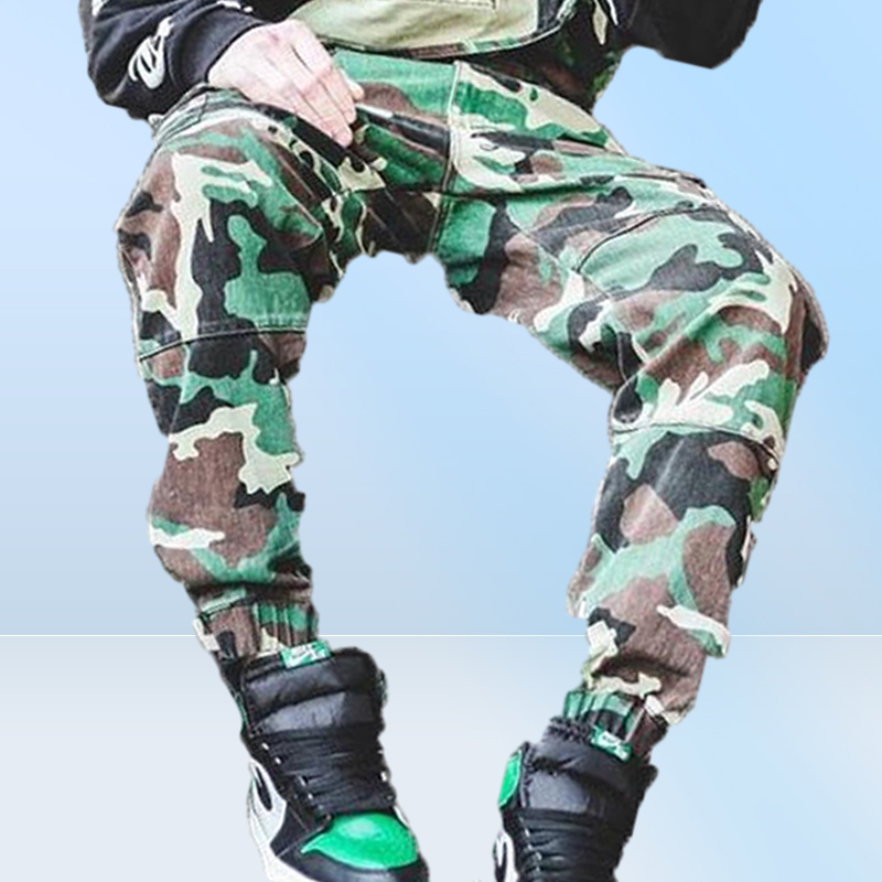 Mens Cargo Pants Casual Street Wear Style Camouflage Strap Long Pants Overalls Male Casual Pants Asian S3XL