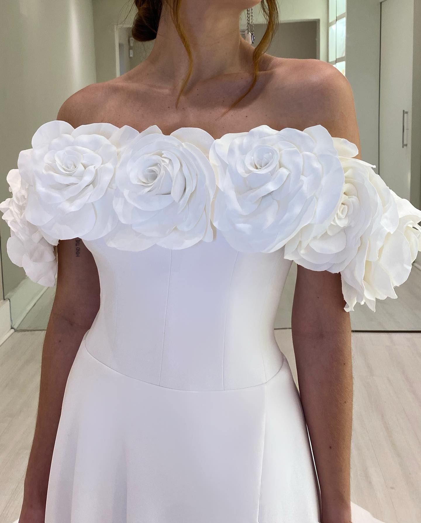 Stunning Side Split Wedding Dresses Off The Shoulder Neckline Bridal Gowns With Hand Made Flowers A Line Satin Vestido De Novia