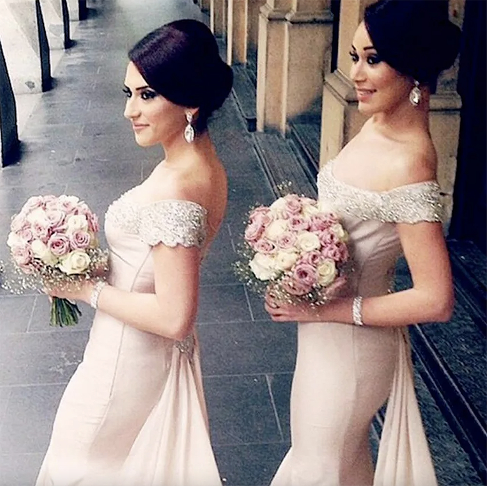 2023 Bridesmaid Dress Wedding Party Fashion Long Mermaid Hand Made Crystal Beading Sweetheart Chiffon Light Pink Color Gown Dresses