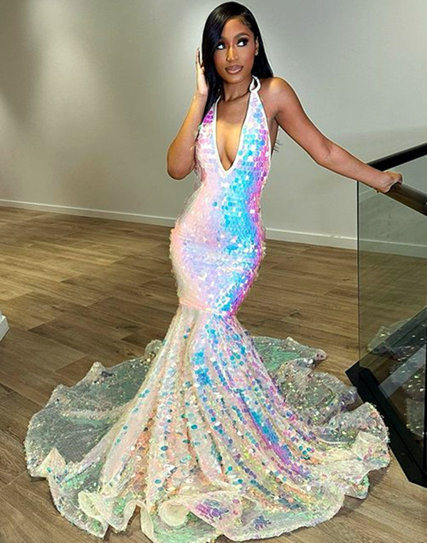 Arabic Aso 2023 Ebi Backless Mermaid Prom Dress Sequined Lace Evening Formal Party Second Reception Birthday Engagement Gowns Dresses Robe De Soiree Z