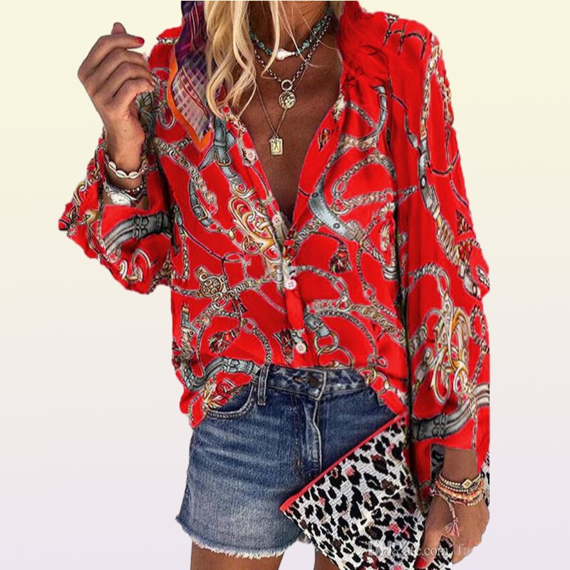 Brand Designer Designer Chain Printed Womens Shirts Fashion Plus Size Long Sleeve Blouses Casual Single Breasted Womens Tops1362574