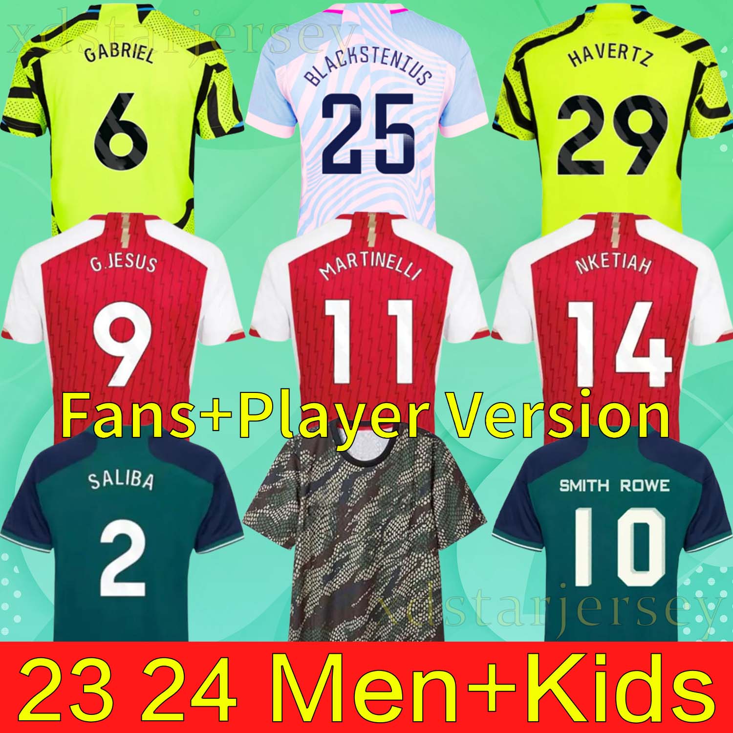 23 24 soccer jerseys G.JESUS SMITH ROWE J.TIMBER MARTINELLI RUSSO SAMBI FABIO VIEIRA SALIBA HAVERTZ THOMAS 2023 2024 Fans Player football shirt Men Kids uniforms