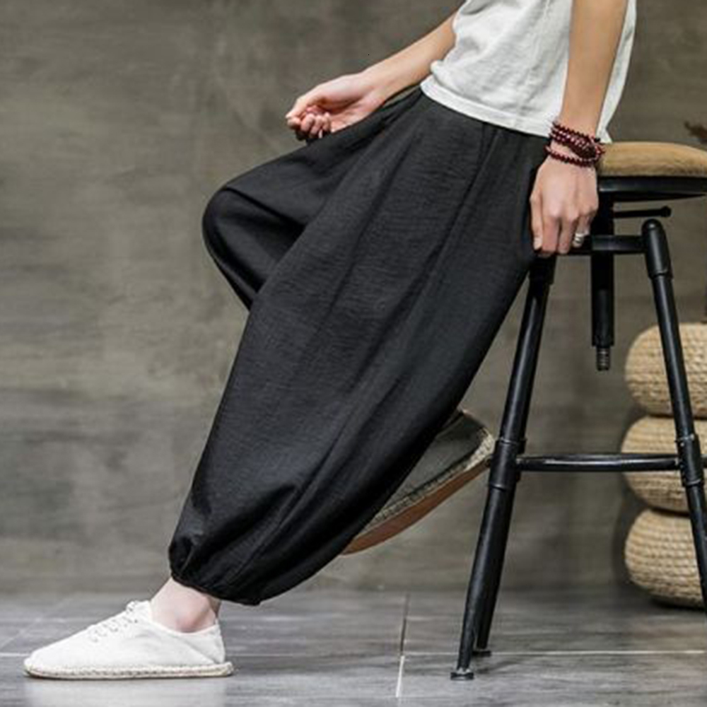 Men's Pants Harajuku men's harem pants men's summer cotton linen jogging pants men's retro Chinese style sports pants fashionable 
