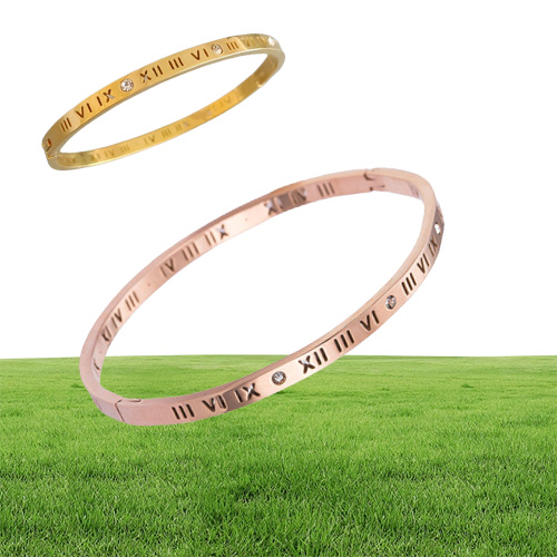 Bangles bracelet designer jewerly Women Hollowedout Roman number bangle Rose gold bracelets for couples with openings