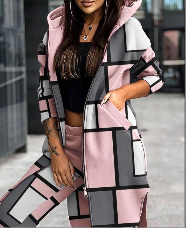 Women's Jackets 2023 Autumn/Winter New Zipper Print Long Hooded Casual Sports Women's Top Coat