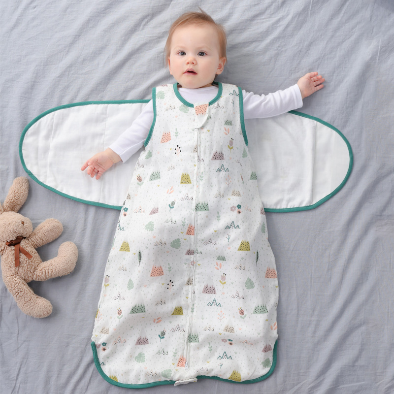 Sleeping Bags Baby sleeping bag 4-layer cotton high gloss cartoon packaging swamp blanket autumn born clothing anti kick sleeping bag 230407