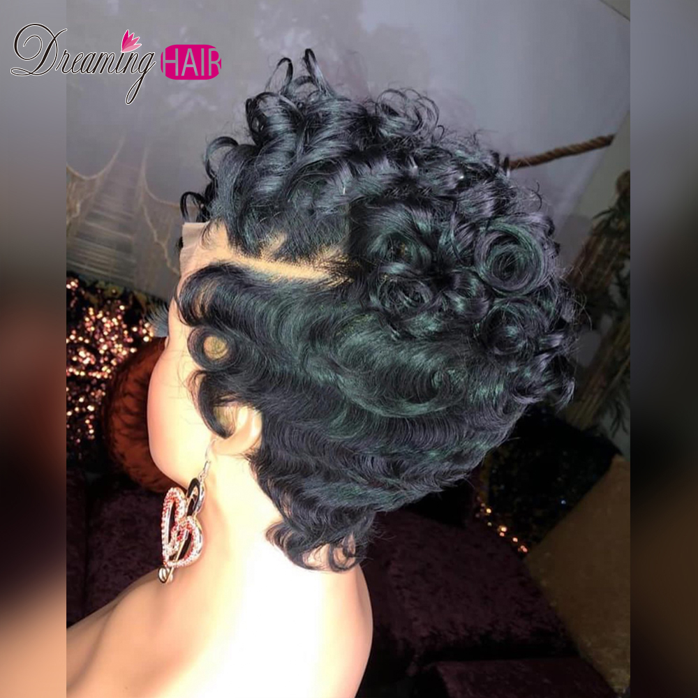 Brazilian Short Pixie Cut Wig Human Hair Curly Wigs for Black Women None Full Lace Front Finger Waves Hairstyles
