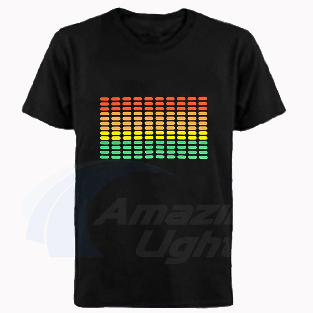 Men's T-Shirts Selling Sound Active Equalizer El T-shirt Equalizer Light Up and Down Led T-shirt Flash Music Activated Led T-shirt 230407