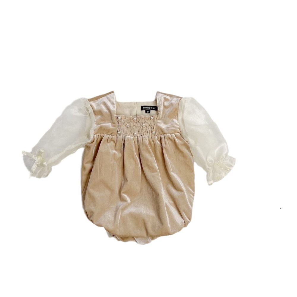 Baby Girl Smocked Romper Infant Smock Handmade Jumpsuit Toddler Girls Vintage Velvet Rompers Children Spanish Boutique Clothes 210722