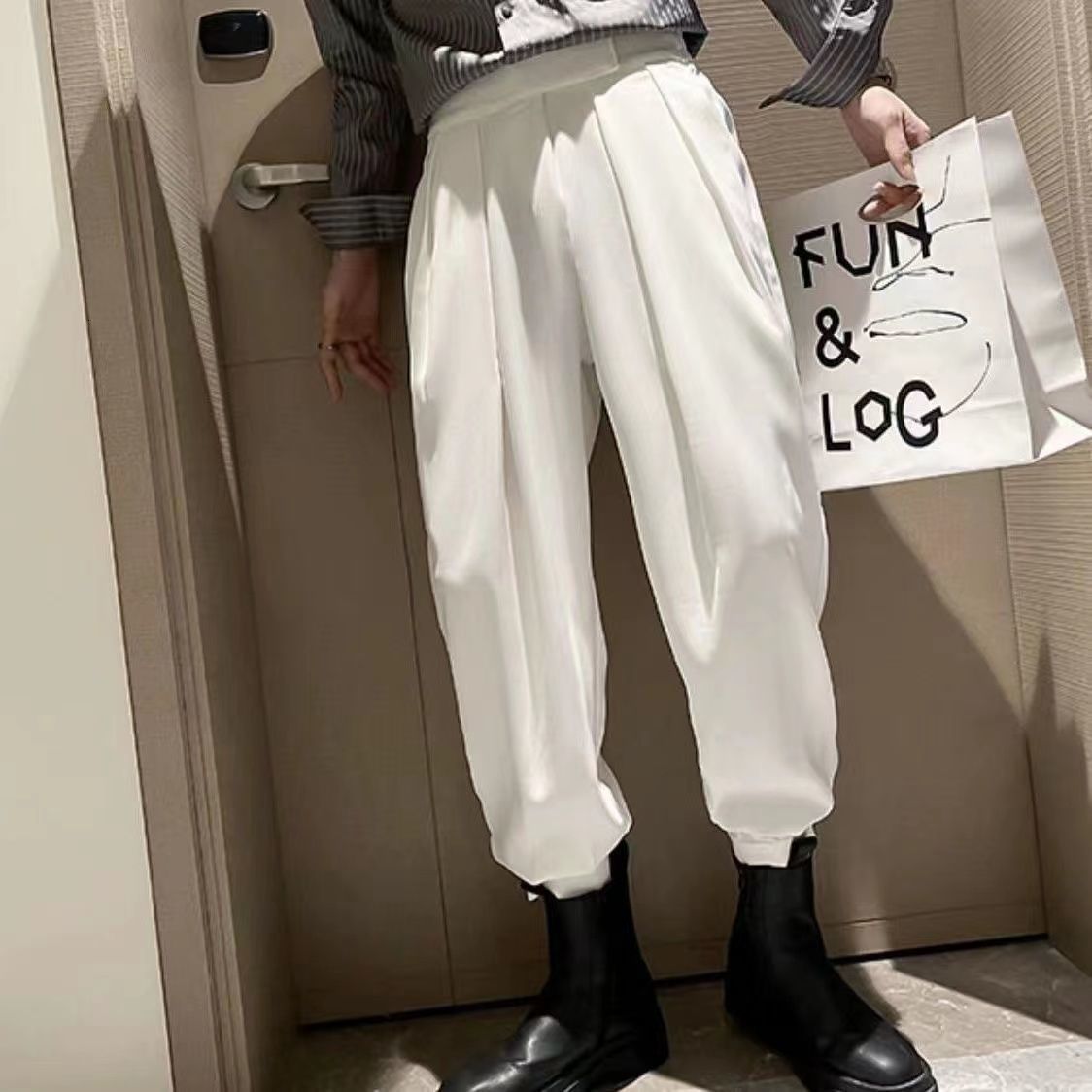 Men's Pants Stacked Pants Street Men's Trousers Jogger Casual Trousers Harajuku Korean Motorcycle Conical Men's Jacket Pants 230407