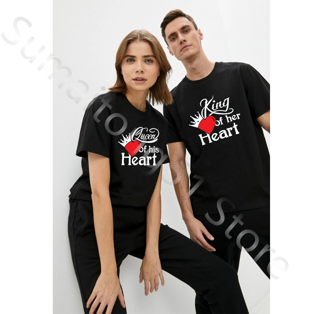 Mens TShirts King Queen Print Couple TShirt Lovers Short Sleeve ONeck Loose Tshirt Fashion Woman Man Tee Shirt Tops Clothes 230406