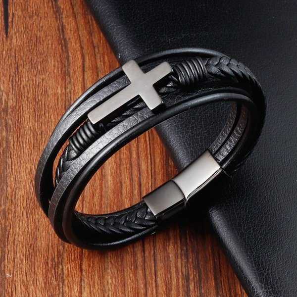 Charm Cross Style Multi Layer Design Stainless Steel Fashion Men's Leather Bracelet Classic Gift For Men 2 Different Styles Ch 2 X1X4
Charm Cross Style Multi Layer Design Stainless Steel Fashion Men's Leather Bracelet Classic Gift For Men 2 Different Styles Ch 2 X1X4