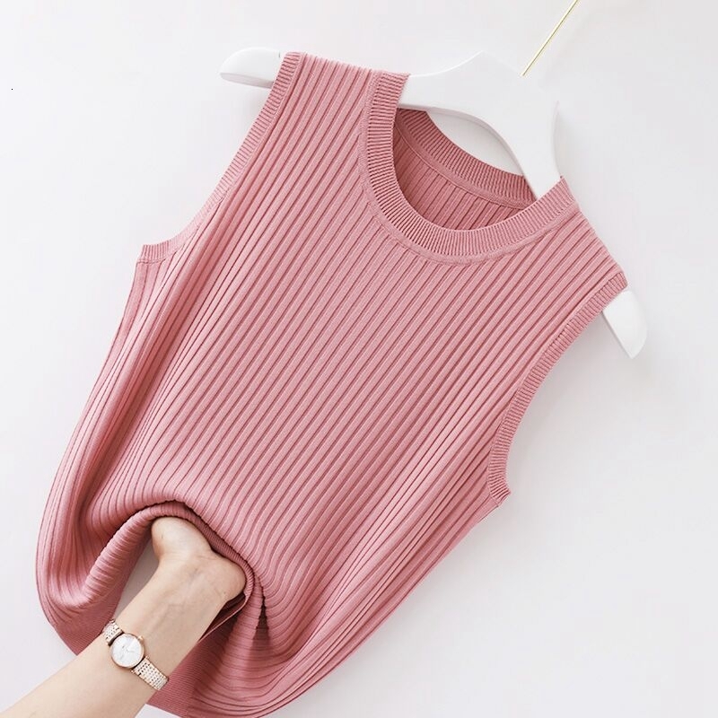 Camisoles Tanks YEMOGGY Women's Clothing Tank Top Women's Ice Silk Bra Solid Knit Bottom Sleeveless T-shirt Summer Inner Wear 230407