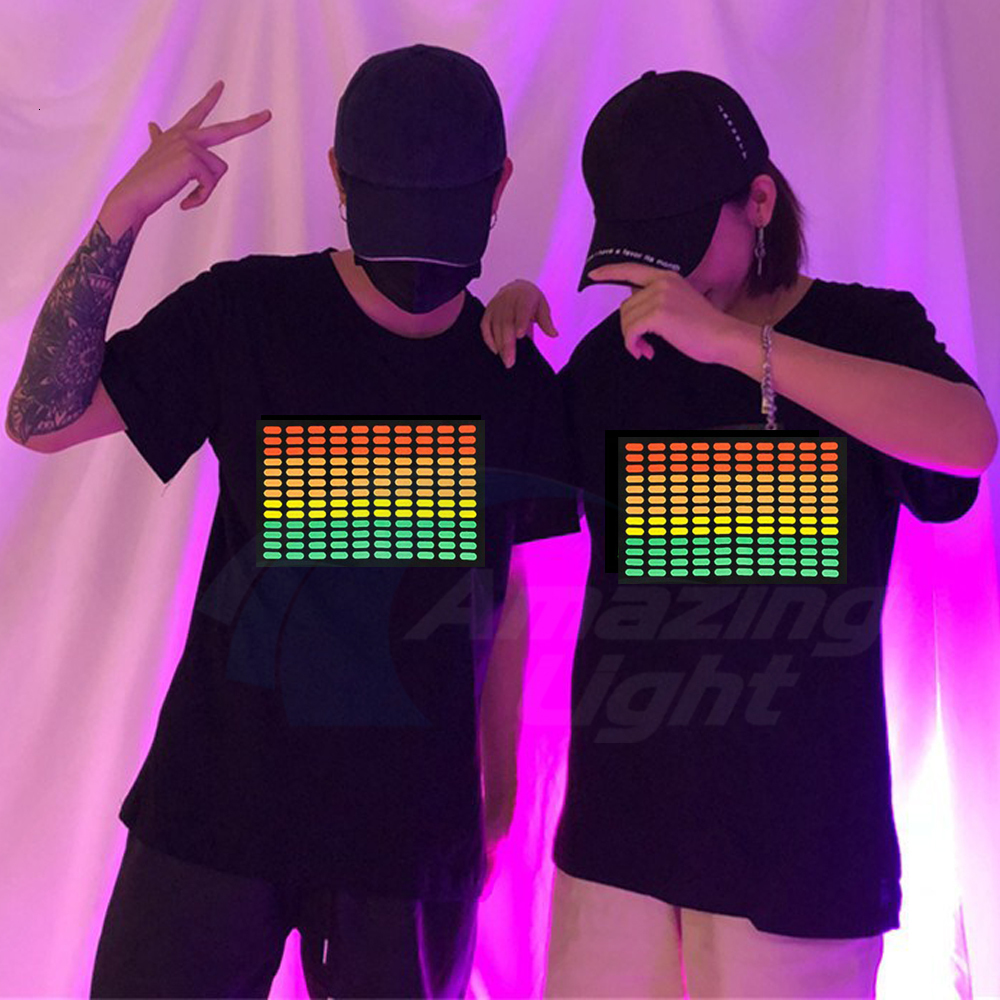 Men's T-Shirts Selling Sound Active Equalizer El T-shirt Equalizer Light Up and Down Led T-shirt Flash Music Activated Led T-shirt 230407
