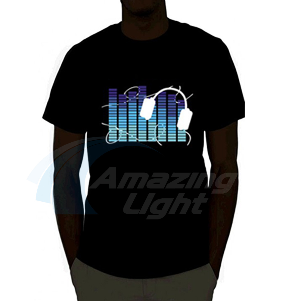 Men's T-Shirts Selling Sound Active Equalizer El T-shirt Equalizer Light Up and Down Led T-shirt Flash Music Activated Led T-shirt 230407