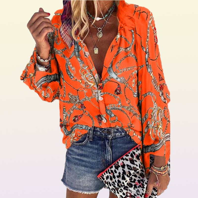 Brand Designer Designer Chain Printed Womens Shirts Fashion Plus Size Long Sleeve Blouses Casual Single Breasted Womens Tops1362574