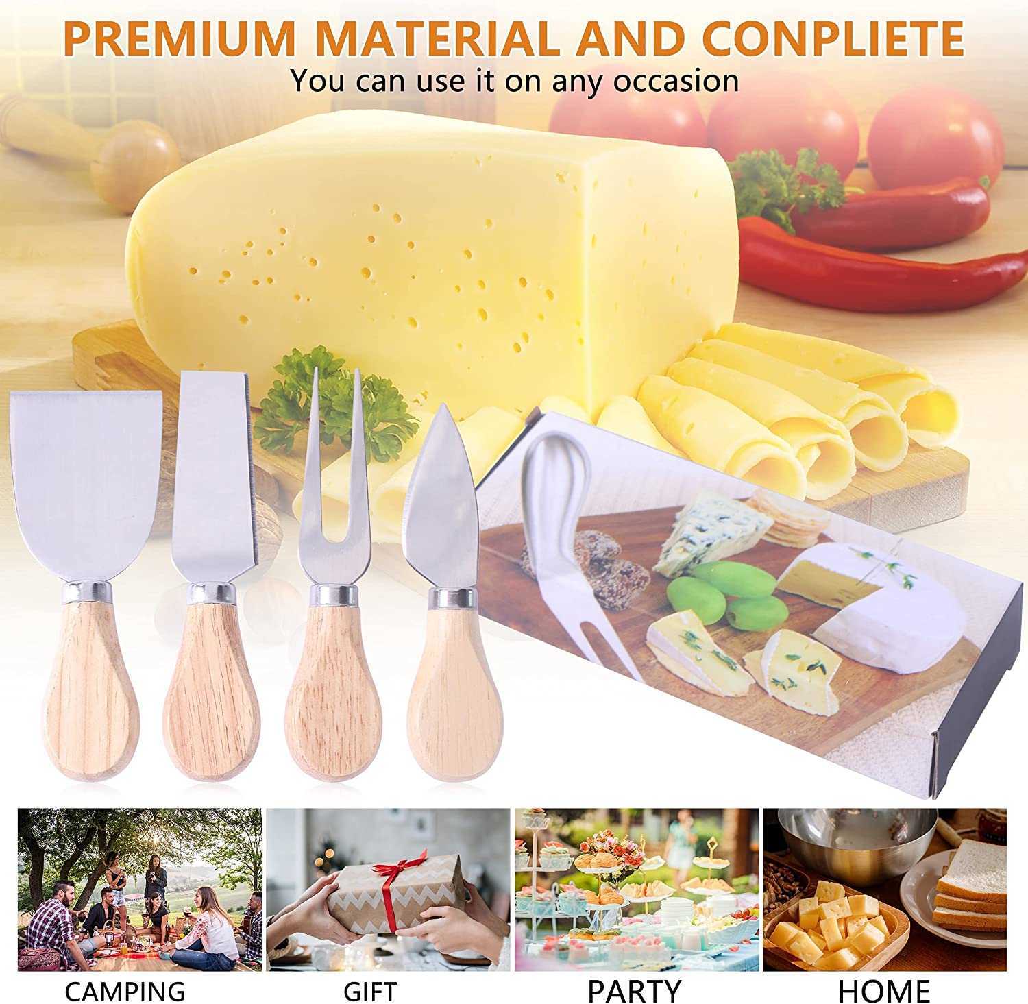 Update New 4 Piece Knives Set With Wooden Handle Stainless Knife Set For Spread Cheese Slicer And Butter Cutter