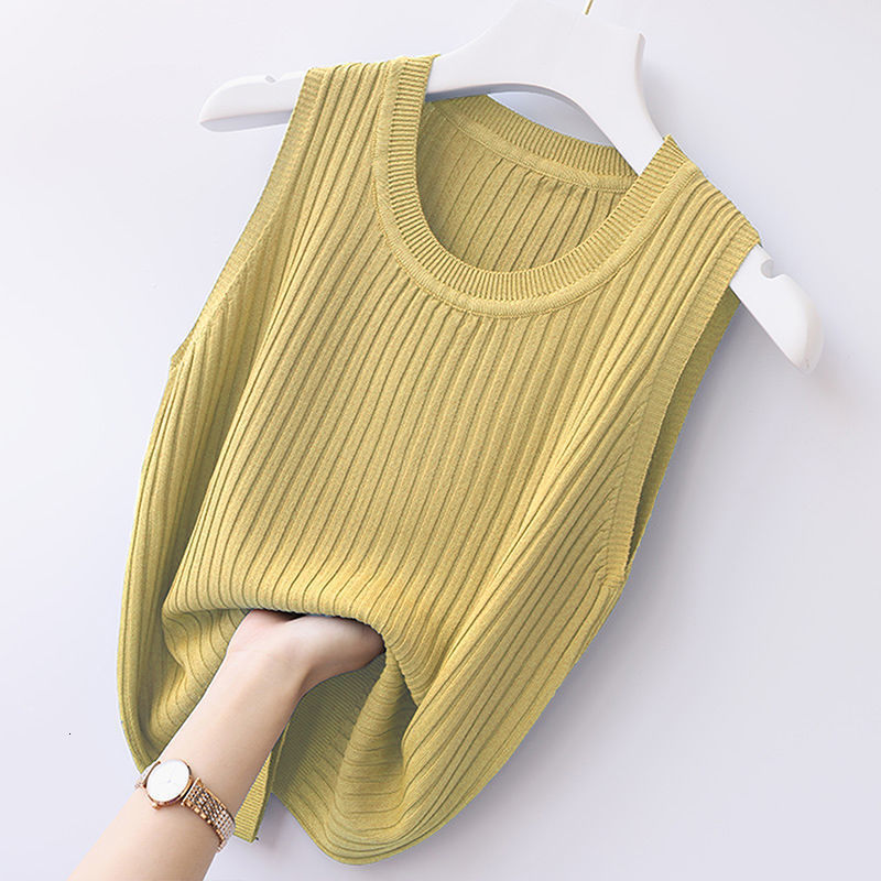 Camisoles Tanks YEMOGGY Women's Clothing Tank Top Women's Ice Silk Bra Solid Knit Bottom Sleeveless T-shirt Summer Inner Wear 230407