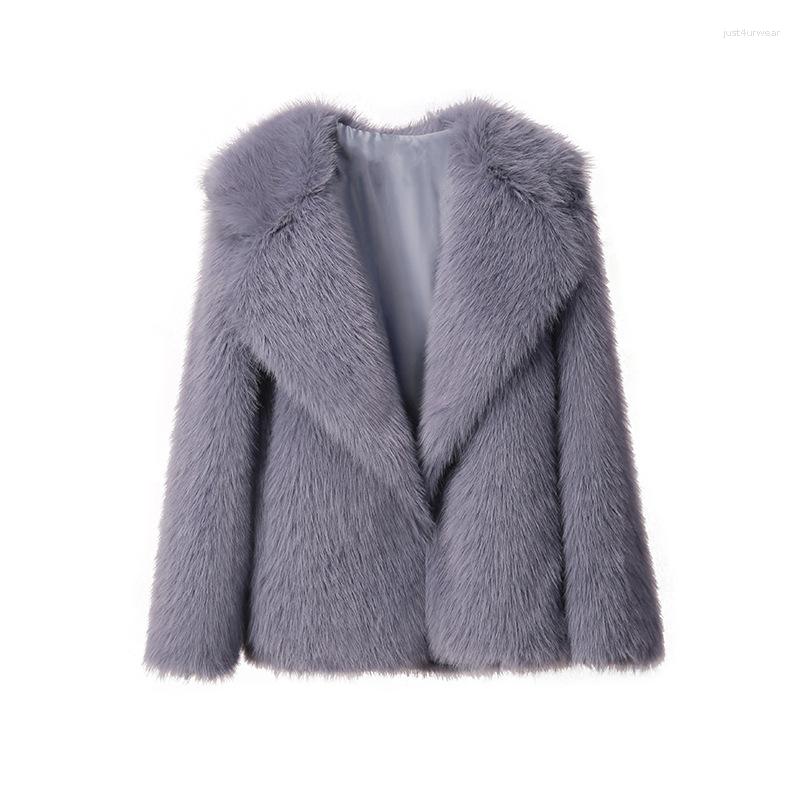 Women's Fur Women Faux Jacket Faux-fox Coats Winter Suit Collar Warm Loose Pink Female Overcoat Clothes Korea