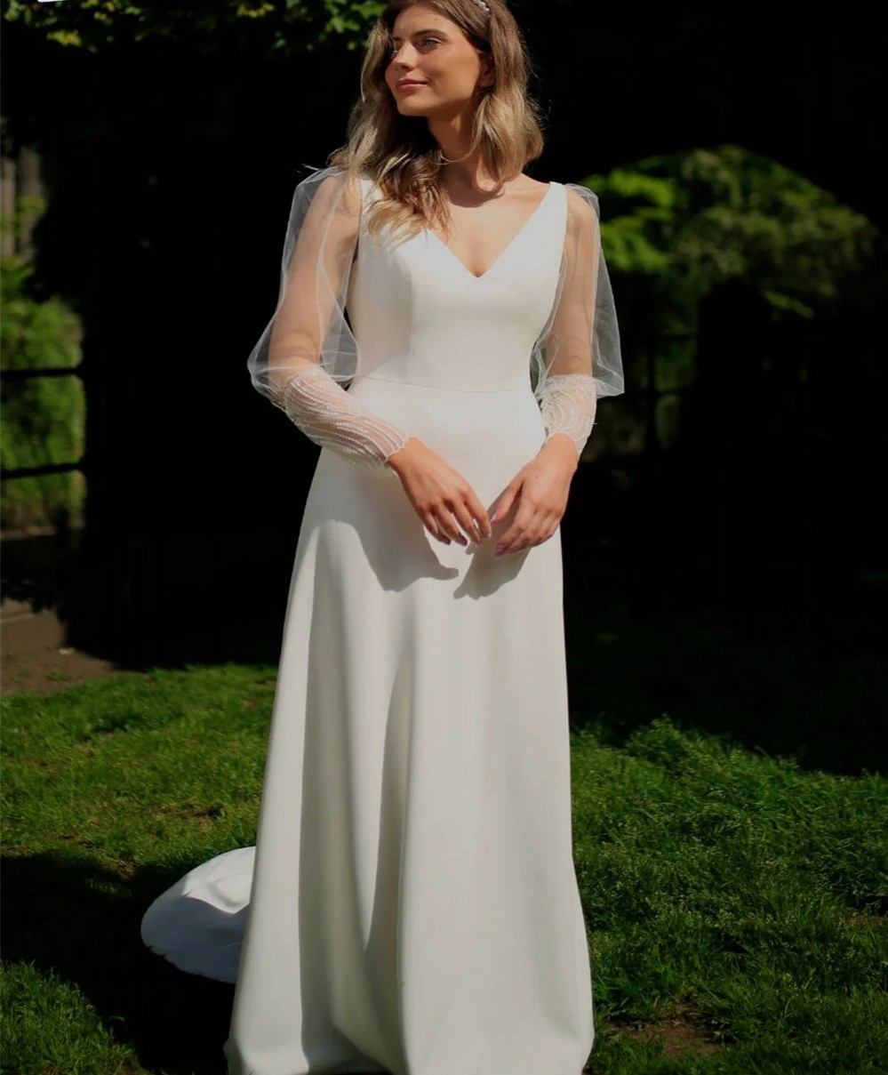 Classic Wedding Dress A-line Deep V-neck Long Sleeve Satin Bride Gowns 2024 Robe de Mariage Casamento Vestidos De Novia