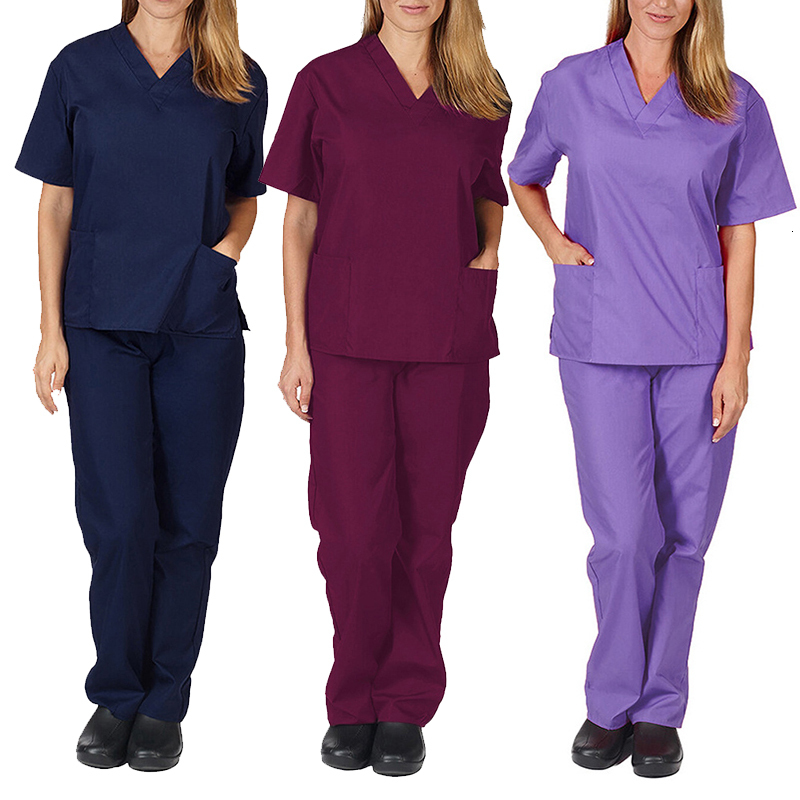 Women s Two Piece Pants High Quality Nurse Uniform Pet Grooming Care Workwear Set Scrubs Operating Room Gown Short Sleeve Elastic 230407