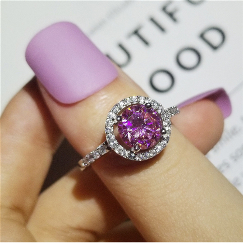 15 Styles Lady Pink Zircon Ring White Gold Filled Engagement Wedding Band Rings for Women Bridal Birthday Party Jewelry Gift