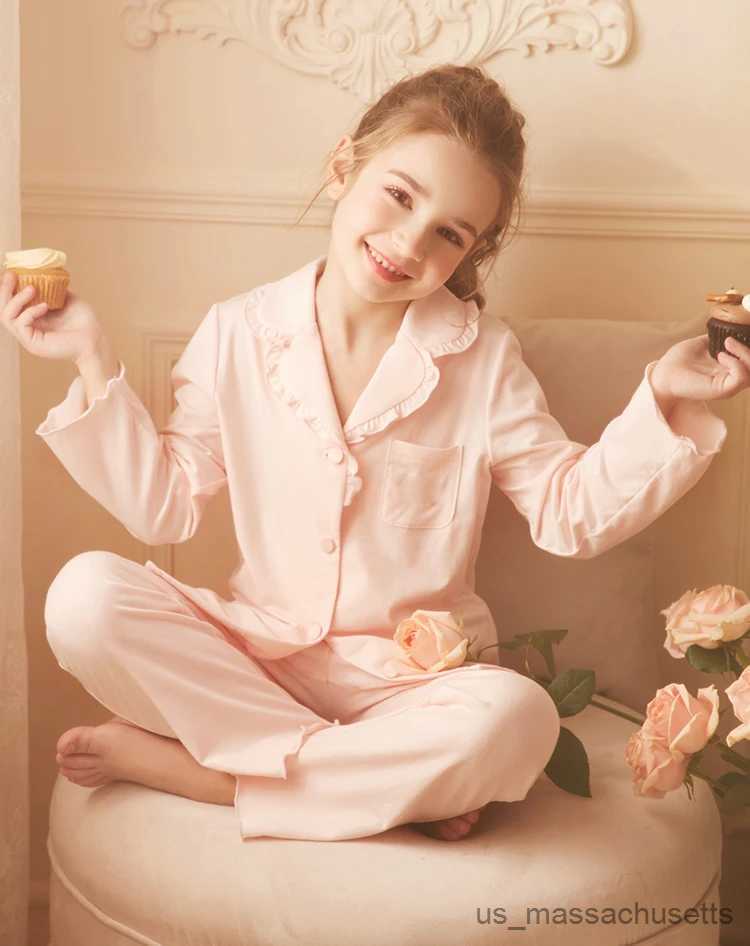Pajamas Children Girl's Princess Sleepwear Turndown Collar Pajama Sets.Long Sleeve Tops+Pants.Toddler Kid's Stringy Selvedge Pyjamas set R23