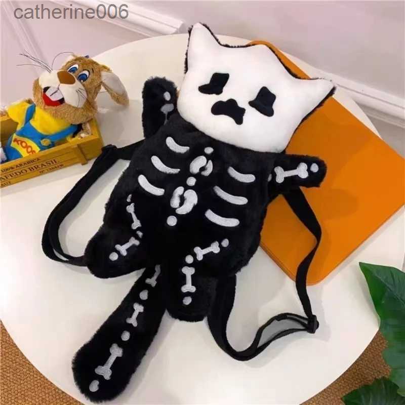 Backpacks Y2k Skull Plush Backpack Cute Gothic Skeleton Toy Backpack Goth Doll Cartoon Anime Bag Travel Knapsack Birthday Halloween GiftsL231108