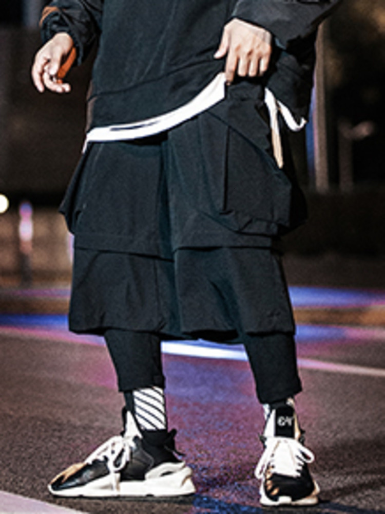 Men's Shorts PFNW Techwear Spliced Shorts Men's Dark Style Street Clothing Elastic Waist Ultra Thin Pants Autumn Black Culotes Men's 12