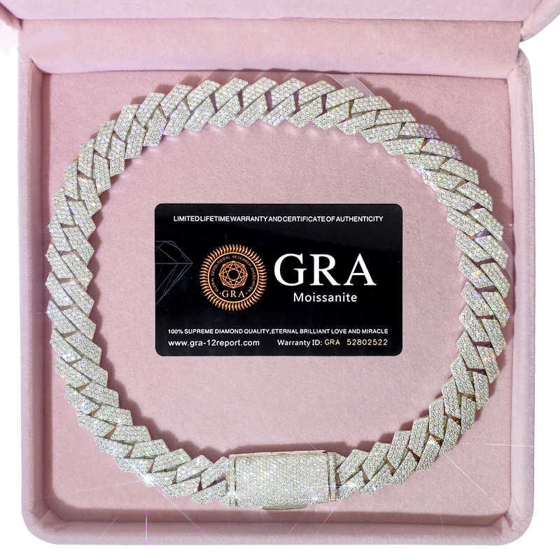 High-end necklace VVS bracelet designer jewelry moissanite chain cuban k High Quality 3 Rows VVS Moissanite Dia Chain White Rose Gold Plated Hip-hop c