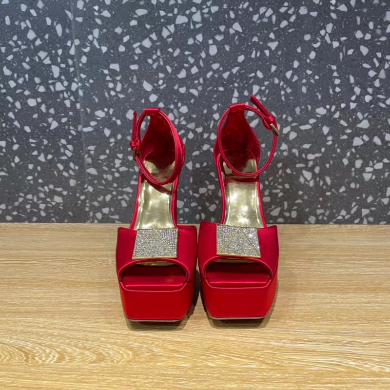 Stud sandals luxury designer women's platform heels dress shoes classic triangle buckle embellished ankle strap 12CM heels women's sandals 34-42 with box