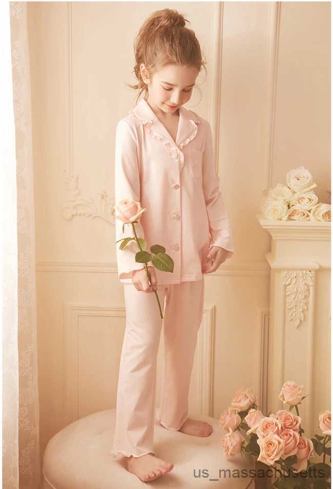 Pajamas Children Girl's Princess Sleepwear Turndown Collar Pajama Sets.Long Sleeve Tops+Pants.Toddler Kid's Stringy Selvedge Pyjamas set R23