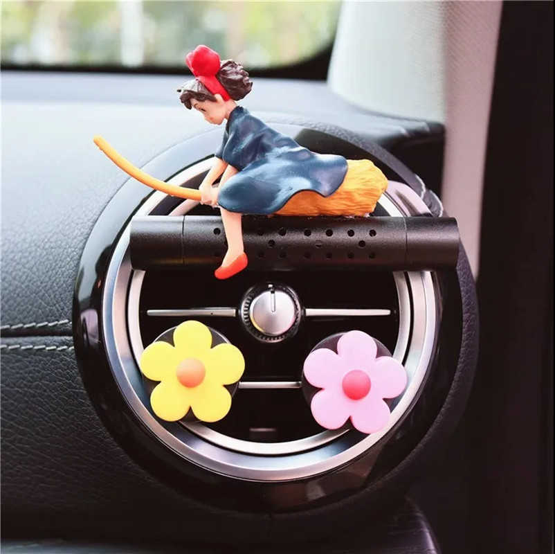 Interior Decorations Car air freshener cartoon girl riding a broom cute interior perfume metal aromatherapy vent decorations auto accessories AA230407
