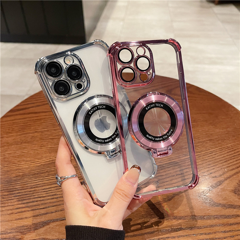 Four Corner Clear Hard Arcylic Soft TPU Bumper Ring Stand Magnetic For Magsafe Wireless Charging Case With Lens Film Cover For iPhone 17 Air 16 15 14 