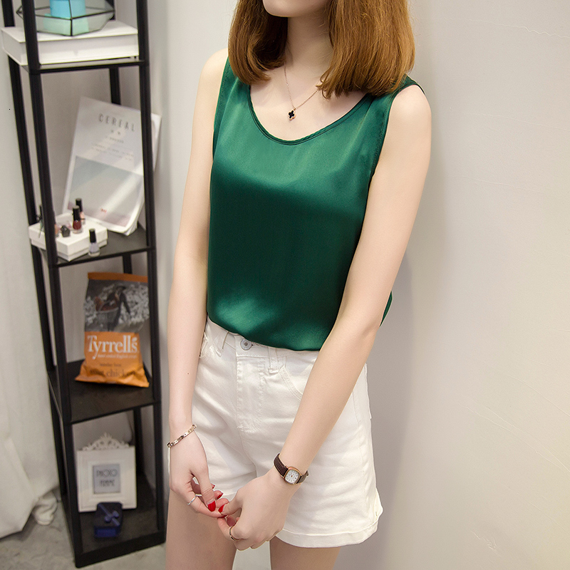Camisoles Tanks 100% Pure Silk Summer Tank Top Fashion Women's Shirt Sleeveless Soft Plain Tank Top Basic T-shirt High Quality Casual Tank Top 23