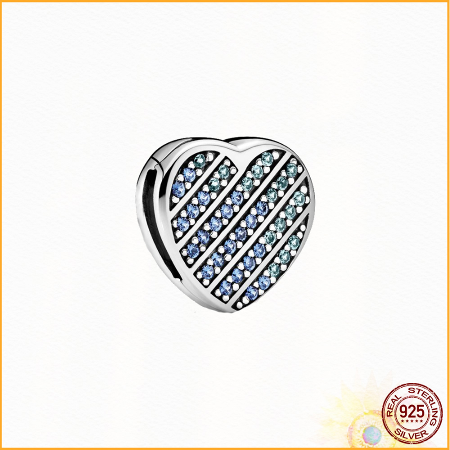 2025 925 Sterling Silver Blue Heart Clip Charm I Suitable for Primitive Reflect Bracelet Women' Jewelry Gift Free Delivery