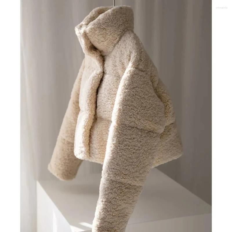 Women's Trench Coats Fleece Jacket Women Fashion Lady Long Sleeves Beige Faux Fur High Street Fall Winter Coat Warm Female Top