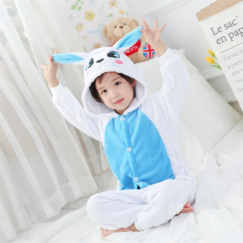 Pajamas Winter Flannel Soft Warm Rabbit Kigurumi Pajamas Hooded Animal Cartoon Boys Pyjamas Onesie Pijamas for Girls Kids Sleepwear 231108