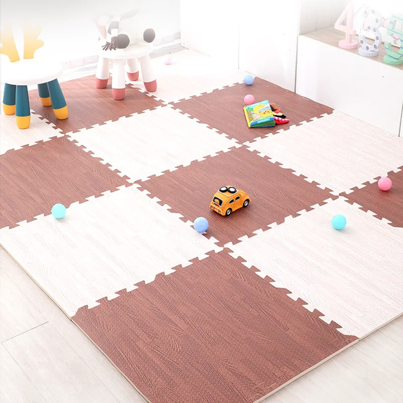 Baby Rugs Playmats 24Pcs DIY EVA Foam Floor Mat Interlocking Puzzle Tile Wood Grain Kids Toys Playmat for Yoga Gym Exercise Playground Protection 2311