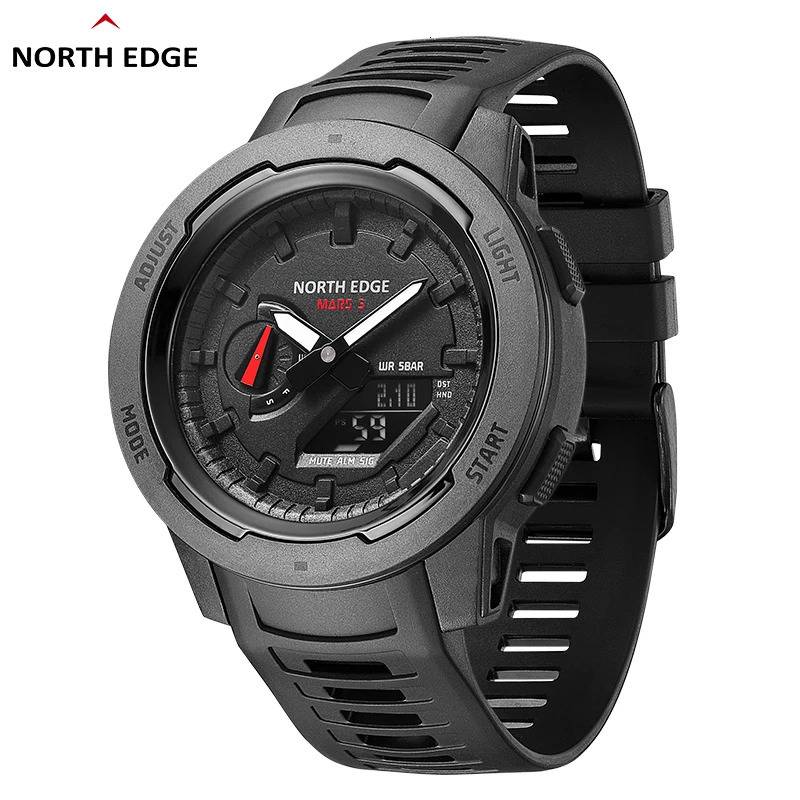 Wristwatches NORTH EDGE Mars 3 Men's Military Watch Digital Carbon Fiber Case For Man Waterproof 50M Sports Watches World Time LED Wristwatch 231